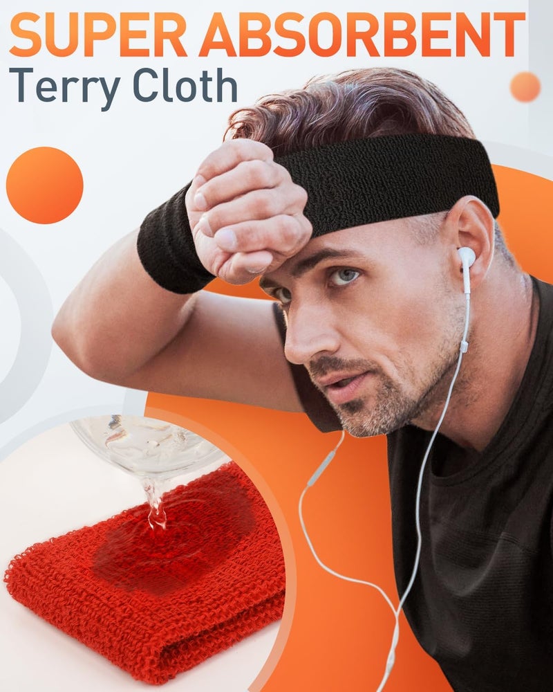 Tanluhu Sweatbands Sport Headbands for Men & Women,Terry Cloth Sweat Band for Tennis, Running, Basketball, Working Out, Execise - Athletic Sweat Cotton Headband Outdoor - Image 2